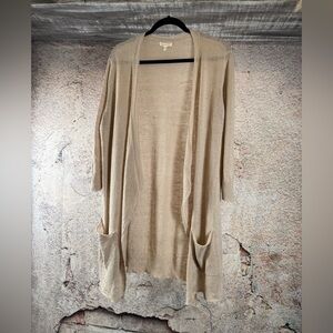 Eileen Fisher 100% Linen Waterfall Open Front Knit Textured Pocket size XL A609